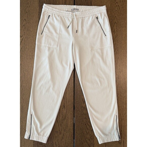 Athleta Farallon Jogger Pants Women’s Sz 14P Cream Zip Detail Drawstring Waist - Picture 1 of 15
